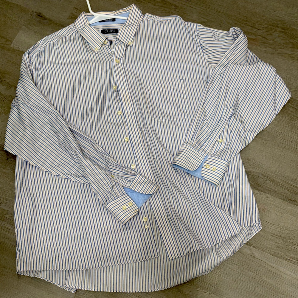 Chaps Men's White Striped Button Down Shirt